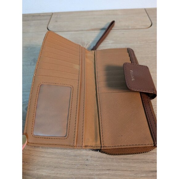 Fossil Womens Bifold Wallet Black Geometric Genuine Leather Zipper Pocket Modern - Picture 5 of 8